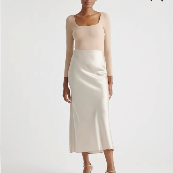 Quince Women’s 100% Washable Silk Cream Maxi Above Ankle Slip Skirt Resort Wear - Picture 1 of 16